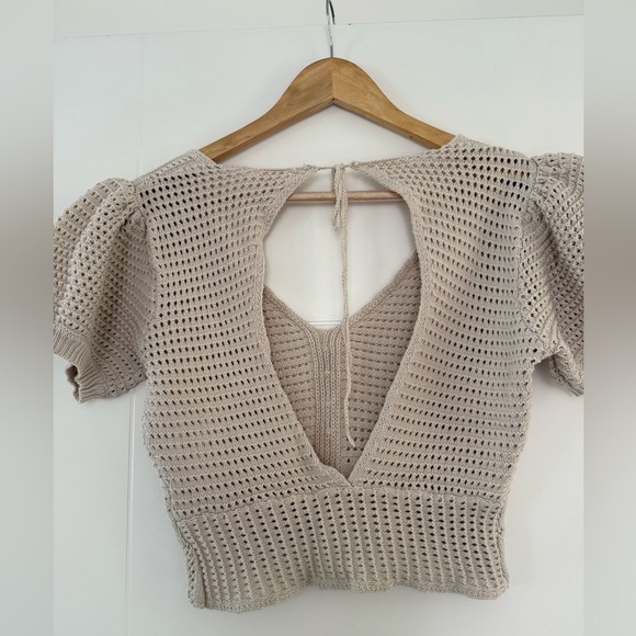 Urbanic Keyhole Back Pointelle-Knit Cropped Sweater, size large. - Picture 4 of 5